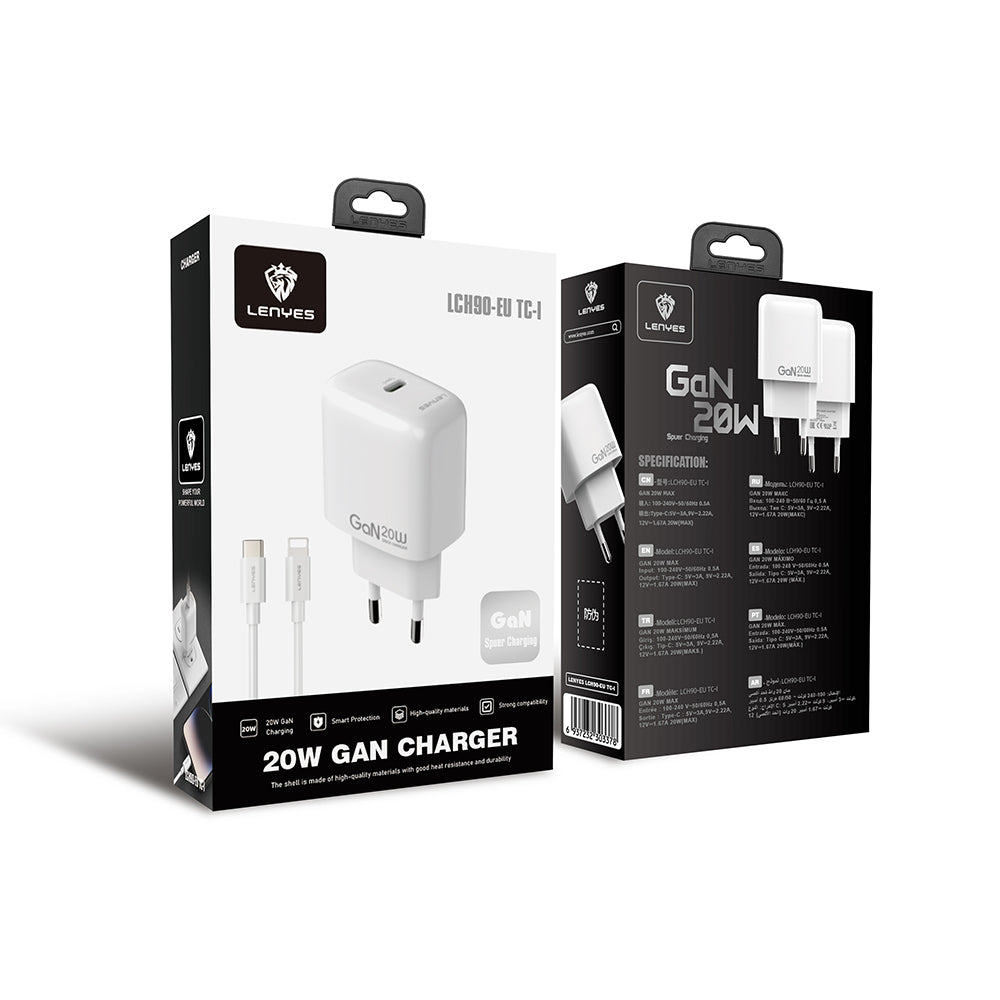 Lenyes LCH90-TC-L Type-C to Lightning GaN Teknolojili PD Hızlı Şarj Özellikli Şarj Seti 20W Lenyes LCH90-TC-L Type-C to Lightning GaN Teknolojili PD Hızlı Şarj Özellikli Şarj Seti 20W